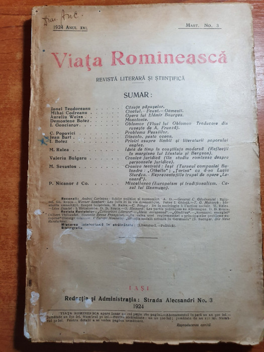 revista viata romanesca martie 1924-ionel teodoreanu