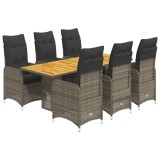 Cumpara ieftin Set bistro de gradina cu perne, 7 piese, gri, poliratan
