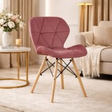 Cumpara ieftin Scaun stil scandinav, Artool, Lago, catifea roz inchis, picioare lemn natur, 47x52x74 cm