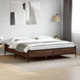 VidaXL Cadru de pat, stejar maro, 200x200 cm, lemn prelucrat și metal