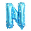 Balon folie metalizata litera n, flippy, 40 cm, cu imprimeu stelute, umflati cu heliu sau aer, ambalaj individual, pai inclus, albastru