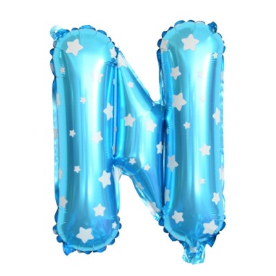Balon folie metalizata litera n, flippy, 40 cm, cu imprimeu stelute, umflati cu heliu sau aer, ambalaj individual, pai inclus, albastru foto