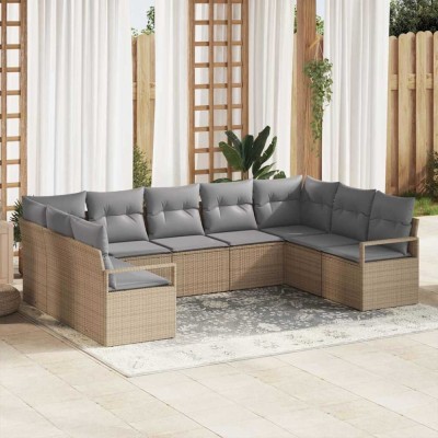 vidaXL Set de canapele pentru grădină 9 pcs Bej Rattan poli 3346540 foto