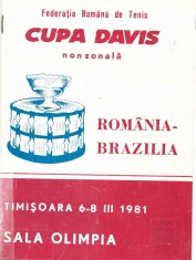 Program Cupa Davis Romania - Brazilia Timisoara 1981 Sala Olimpia 16 pag.