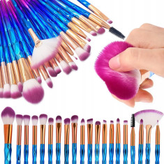 Set profesional 20 pensule de machiaj, multicolor cu design unic
