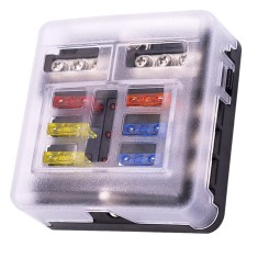 Panou sigurante auto cu 6 circuite, 12V/24V, cu bara negativa, capac protectie, etichete si sigurante incluse &ndash; max. 100A / 30A pe circuit