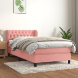 Cumpara ieftin Pat box spring cu saltea, roz, 100x200 cm, catifea
