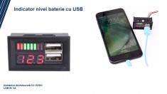 Voltmetru indicator nivel baterie cu USB 12V foto