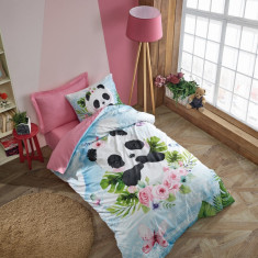 Lenjerie de pat pentru o persoana Young, 3 piese, 160x220 cm, 100% bumbac ranforce, Cotton Box, Jodi, roz