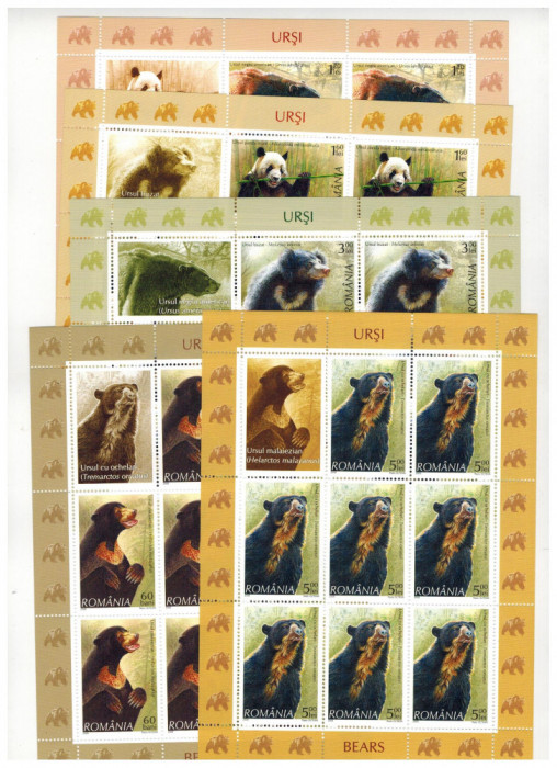 Romania 2008 Ursi 5 Minicoli x 8 timbre MNH Serie completa LP 1799