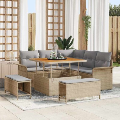 vidaXL Set de canapele pentru grădină cu pernă 8 pcs Bej, Gri deschis foto