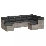 Set canapele de gradina cu perne, 9 piese gri deschis poliratan