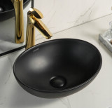 Lavoar pe blat chuvieta baie, oval, ceramic, negru, 41.5 x 33 x 15 cm