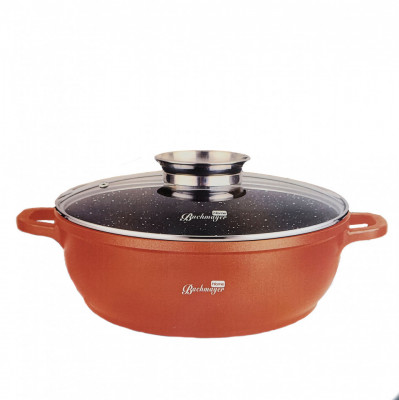 Cratita plata antiaderenta cu capac sticla 28cm bronz Handy KitchenServ foto