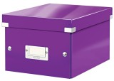 Cutie depozitare Leitz WOW Click &amp; Store, carton laminat, partial reciclat, pliabila, cu capac, 22x16x28 cm, mov