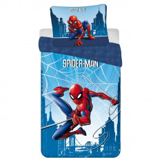 Lenjerie de pat Spiderman Blue, 2 Fete, 2 Piese, 140A 200 cm, 70A 90 cm, 100% Bumbac Calitate Superioara