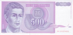 Bancnota Iugoslavia 500 Dinari 1992 - P113 UNC
