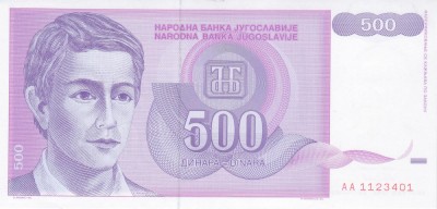 Bancnota Iugoslavia 500 Dinari 1992 - P113 UNC foto
