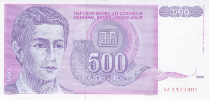 Bancnota Iugoslavia 500 Dinari 1992 - P113 UNC