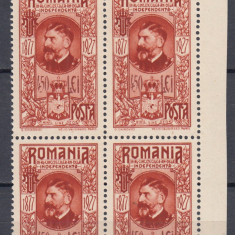 ROMANIA 1927 LP 76 - 50 DE ANI INDEPENDENTA SERIA IN BLOC DE 4 TIMBRE+EROARE MNH