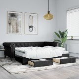 Cumpara ieftin Pat de zi cu extensie și sertare negru 90x200cm piele ecologică