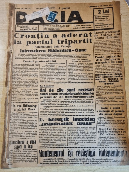dacia 18 iunie 1941-fotbal ripensia,croatia a aderat la pactul tripartit
