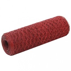 Plasă de s&acirc;rmă găini, roșu, 25 x 0,5 m, oțel cu &icirc;nveliș PVC