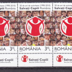 ROMANIA 2010 LP 1867-20 DE ANI ACTIVITATE SALVATI COPII TRIPTIC CU TABS-URI MNH