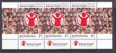 ROMANIA 2010 LP 1867-20 DE ANI ACTIVITATE SALVATI COPII TRIPTIC CU TABS-URI MNH foto