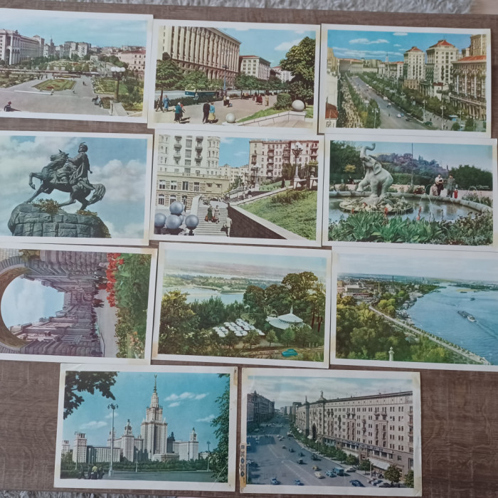 Lot 11 carti postale, necirculate, anii 1960, Kiev si Moscova, printate in URSS