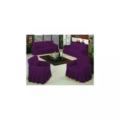 Set huse 3211, pentru canapea 3 locuri, canapea 2 locuri si 2 fotolii, elastica- 3211mov