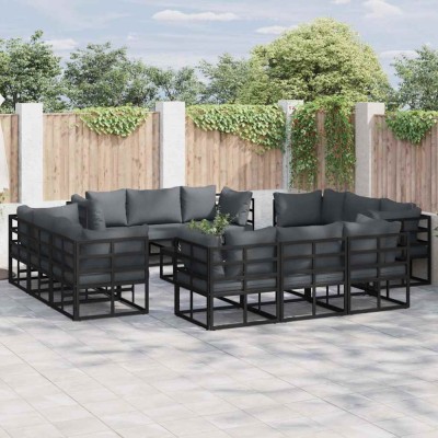 vidaXL Set de canapele pentru grădină cu pernă 13 pcs Negru Aluminiu 3378845 foto