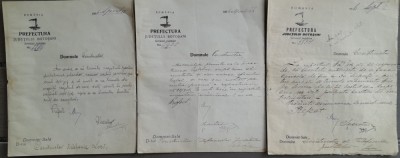 1906 Lot de 3 doc Prefectura Botoșani / semnate pref Ilie Văsescu / telefonie foto