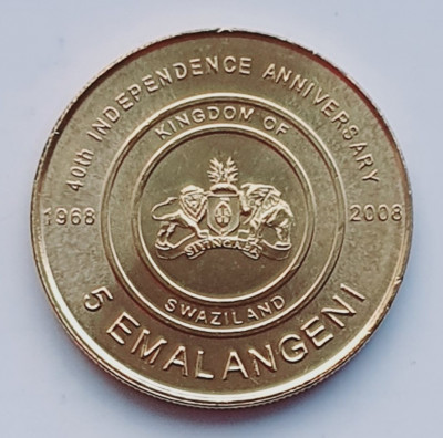 Swaziland 5 Emalangeni 2008 UNC - Mswati III (Independence) - km 54 - A028 foto