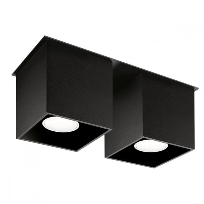 Lampă De Tavan Quad Negru Aluminiu 2 Becuri Pătrate Moderne De Interior