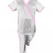 Costum Medical Pe Stil, Alb cu Elastan cu Garnitură roz si pantaloni cu dungă roz, Model Marinela - S, XL