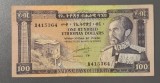 Bancnota Etiopia 100 dolari 1966, 100 birr 1966, portret imparatul Haile Selassie, stare VF