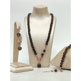 Cumpara ieftin Set Bijuterii Energy Cuarț Fumuriu, Argint 925 placat aur roz, Colier, Brățară, Cercei, Zirconiu, Ajustabil, Made in Italy
