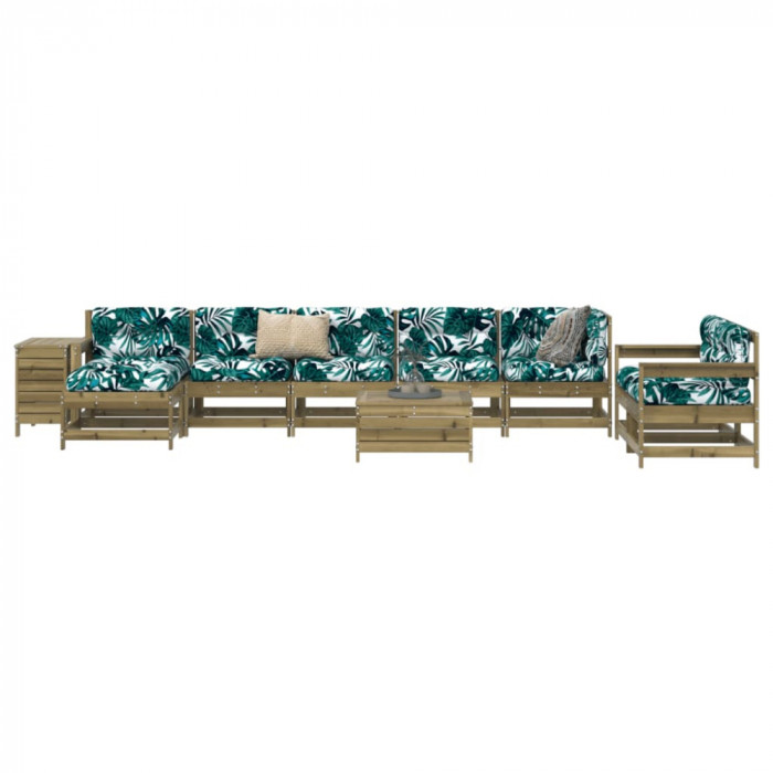 vidaXL Set canapea de grădină, 10 piese, lemn de pin tratat