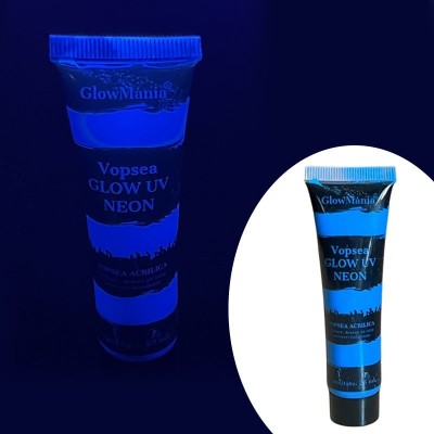 Vopsea glow UV albastru neon, formula non-toxica, pentru body painting, recipient 25 ml foto
