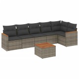 Cumpara ieftin Set canapele de gradina, 7 piese, cu perne, gri, poliratan