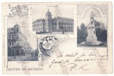 2450 - BUCURESTI, Statue &amp; High School LAZAR, Litho - old postcard - used - 1899, Circulata, Printata