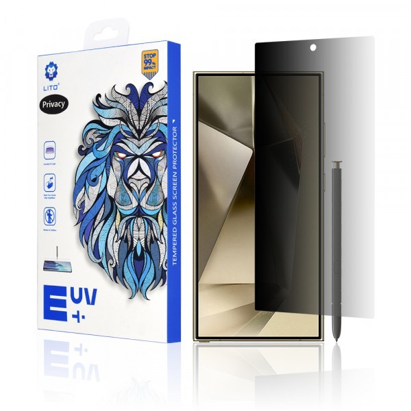 Folie de protectie Ecran Privacy Lito pentru Samsung Galaxy S24 Ultra S928, Sticla Securizata, UV Glue, 3D
