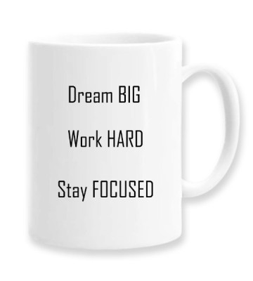Cana alba personalizata &amp;quot;Dream Big, Work hard, Stay focused&amp;quot;, INOVATIX&amp;reg;. 330ml foto
