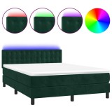 Cumpara ieftin Pat cu arcuri, saltea si LED, verde inchis, 140x200 cm, catifea