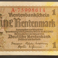 Bancnota ISTORICA 1 RENTENMARK - GERMANIA, anul 1937 *cod 04 = A.UNC