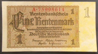 Bancnota ISTORICA 1 RENTENMARK - GERMANIA, anul 1937 *cod 04 = A.UNC foto