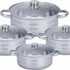 Set 4 cratite din inox cu capace, 4.5 L, 5.8 L, 7.3 L, 9,1L, Royalty Line RL-SP7