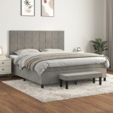 Gossi pat box spring cu saltea, gri deschis, 160x200 cm, catifea