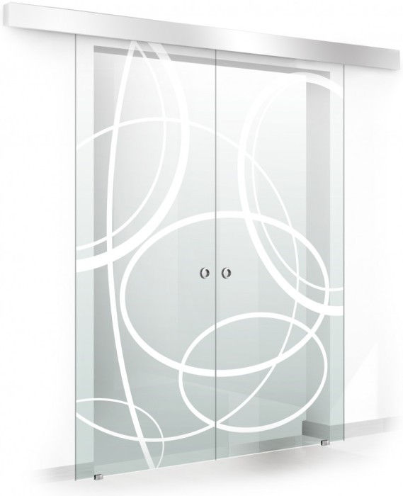 Usa culisanta Boss &reg; Duo model Cloud alb, 85+85x215 cm, sticla Gri securizata, glisanta in ambele directii